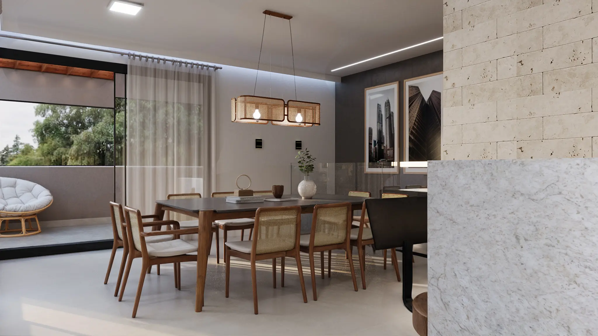 Sala de jantar com acesso à área externa